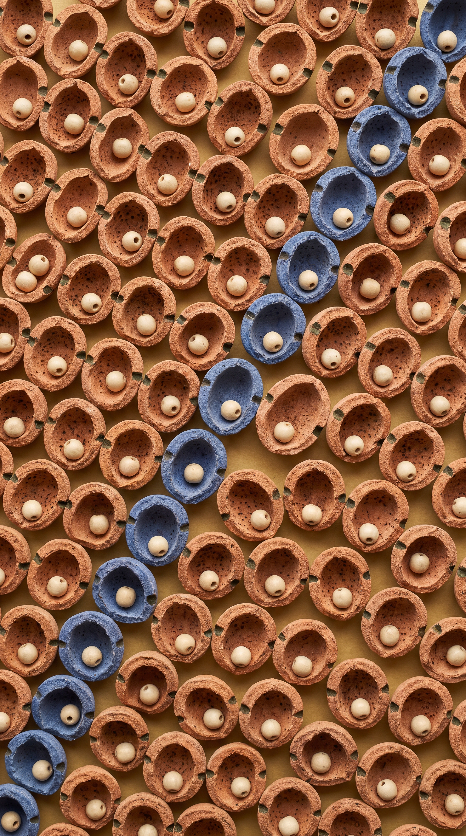 Generated artwork held inside a field of rotating notched tiles