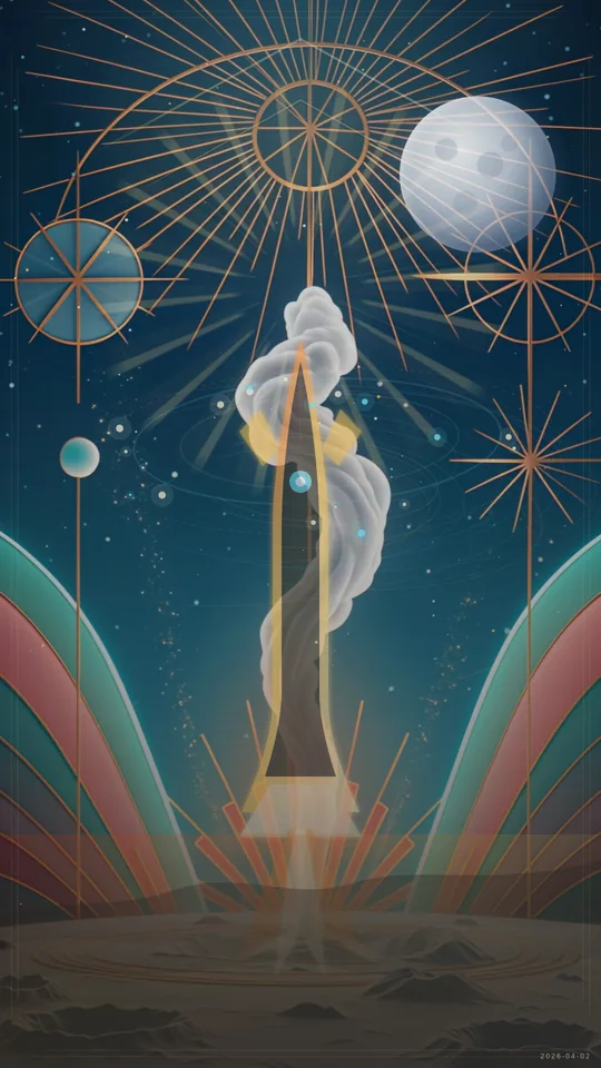 Space Pop / Cosmic Pop Art. Concentric — orbital rings, stars, and sunburst rays